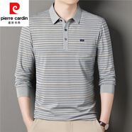 皮爾卡丹（pierre cardin）高端棉長袖t恤男士中年男裝有口袋polo衫爸爸裝翻領商務體恤上衣 淺灰 2XL 建議150-170斤