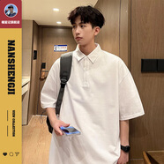 楠笙記帶領(lǐng)男短袖男款POLO衫翻領(lǐng)t恤夏天涼感薄款寬松學(xué)生大碼體恤上衣 白色 M （90~110斤）