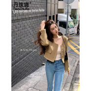 丹珠娜（DanZhuNa）小香外套女春秋短款2025年春季新款長(zhǎng)袖氣質(zhì)感單排扣粗花呢上衣女 卡其色 S