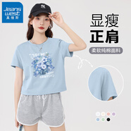 真維斯圓領(lǐng)寬松純棉短袖t恤女夏季2025年新款短款小個(gè)子休閑百搭上衣GX 霧霾藍(lán)-淺藍(lán)油畫(huà)（升級(jí)款） L