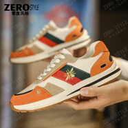 零度風格·ZERO STYLE輕奢男鞋春秋季運動休閑板鞋小蜜蜂潮牌拼色潮流時尚舒適阿甘鞋 杏黃色 【品牌男鞋】 42