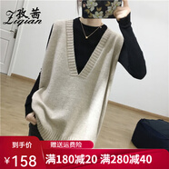 孜茜 秋冬新款羊毛馬甲女V領(lǐng)中長(zhǎng)款無(wú)袖毛衣外搭針織毛背心坎肩 米色 M
