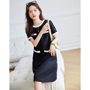 德瑪納（dme）【優(yōu)雅女性主義】夏率性摩登小香風(fēng)撞色寬松藏肉連衣裙女中長款