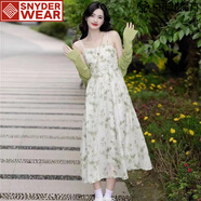SNYDER WEAR2025夏季新款套裝女綠色小清新夏季吊帶連衣裙森系法式桔梗長裙子 吊帶碎花裙 【單件】 L 建議105-120斤