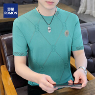羅蒙（ROMON）t恤男士短袖男夏季刺繡針織短袖T恤男薄款上衣冰絲圓領(lǐng)打底衫男裝 WE933綠色 M 90-105斤