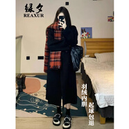 綠夕（REAXUR）女士毛呢大衣女冬季中長(cháng)款外套呢子大衣女2025新款氣質(zhì)韓版高檔次 黑色【羽絨內膽】 S （建議106斤-120斤）