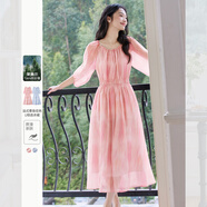 梵希蔓宮廷風(fēng)法式泡泡袖連衣裙女2025春季新款萊賽爾暈染花色長(cháng)裙 A0717 粉色 S