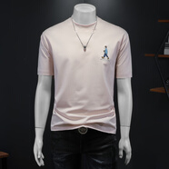 閃爆潮流印花寬松短袖T恤男圓領(lǐng)夏裝上衣男士休閑闊版青年半袖小衫t恤 83027粉紅色 M