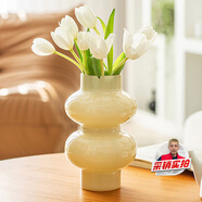 木丁丁中古玻璃花瓶奶油風(fēng)北歐簡(jiǎn)約高級(jí)感居家插花裝飾擺件鮮花花器