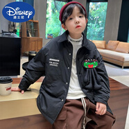 迪士尼（Disney）送娃娃男童夾棉黑色外套冬裝2025新款兒童中大童加絨襯衫大童外套 黑色 110 cm