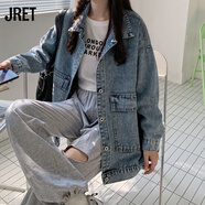 Jret春秋復古牛仔外套女小個(gè)子2025新款BF顯瘦薄款休閑夾克上衣ins潮 淺藍色 M