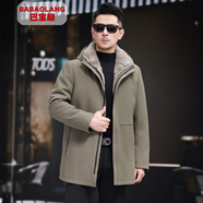 巴寶朗冬季水貂派克服男連帽整貂毛內膽貂皮大衣男中長(cháng)款皮草外套尼克服 卡其色+銀蘭貂整貂內膽+半袖兔毛 L (170) （建議體重110-125斤）