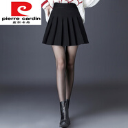 皮爾卡丹（pierre cardin）毛呢百褶裙短裙女2021秋冬新款高腰顯瘦小黑裙A字百折裙半身傘裙 黑色 L