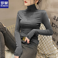 羅蒙（ROMON）莫代爾黑色高領(lǐng)打底衫女春秋洋氣內搭長(cháng)袖T恤修身薄款堆堆領(lǐng)上衣 黑灰色 3XL (建議149-165斤)