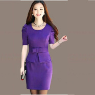 月袖（YUEXIU）大碼女裝2025春夏新款韓版短袖連衣裙胖MM優(yōu)雅OL氣質(zhì)包臀裙職業(yè)裙 紫色(短袖) 4XL (145-160斤)