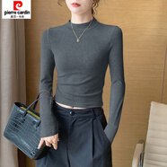 皮爾卡丹（pierre cardin）灰色軟糯半高領(lǐng)打底衫女內搭春秋新款長(cháng)袖小立領(lǐng)高腰顯瘦上衣 煙灰色 【短款】 XL 【108-120斤】