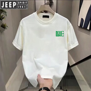 吉普（JEEP）港風(fēng)百搭夏季短袖t恤男寬松潮流印花ins重磅純棉半袖圓領(lǐng)休閑上衣 白色【LOVE】 L 120-135