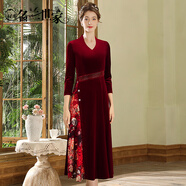 時(shí)尚名蘭世家媽媽婚禮連衣裙高貴喜婆婆婚宴裝禮服原創(chuàng)設(shè)計(jì)師小眾 正紅8 M