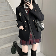 瓷袖微胖女神連衣裙冬季高級感微胖動漫學(xué)姐制服套裝女秋冬款校供學(xué)院 星嶼黑暮染43+深灰開衫+長襯裝 M