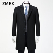 ZMEX風(fēng)衣男士大衣男中長款過膝春秋大衣長款西服領(lǐng)爸爸加厚毛呢外套男 黑色長.款 2XL碼