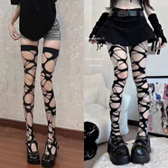 慕楓晴辣妹亞文化黑色破洞絲ins打底連褲網(wǎng)襪y2k千禧襪自制哥特朋克勒肉 -【過(guò)膝+連體】--y2k暗黑朋克 2雙