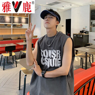 雅鹿運動(dòng)背心男士夏季潮牌寬松休閑無(wú)袖體恤百搭坎肩上衣馬甲汗衫衣服 Y236灰色【高品質(zhì)】 M 【90-110斤】