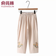 俞兆林（YUZHAOLIN）母親節中老年女裝媽媽裝夏季大碼短袖套裝兩件套棉麻寬松t恤女 8206 【單褲子】 2XL 建議105-120斤