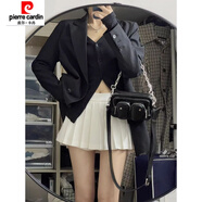 皮爾卡丹（pierre cardin）歐美風(fēng)黑色百褶裙女高腰性感A字裙顯瘦小個(gè)子JK半身裙防走光短裙 白色 M