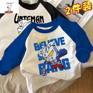 史努比蜘蛛俠棉質兒童秋季上衣2024新款春秋裝中小童寶寶男童帥氣薄款T 藍白大賽羅+黑白艾斯[秋冬裝] 100 [88-98CM]28斤內