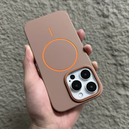 Apple通用高品質(zhì)磨砂撞色硬殼適用蘋果16promax純色簡(jiǎn)約手機(jī)殼iPhone15pm防摔14Pro磁吸無(wú)線充電ip1 圈框同色【沙漠金-超細(xì)橙色磁吸圈】純色磨砂PC殼 iPhone 16 plu