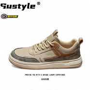SUSTYLE國際一線奢侈品牌復(fù)古鞋2025秋新款輕奢休閑潮流百搭男士板鞋 沙色（皮面款） 40