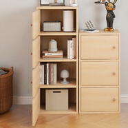 雅美樂(lè )書(shū)架落地簡(jiǎn)易書(shū)柜帶門(mén)原木色臥室書(shū)房陽(yáng)臺飄窗置物小柜子三層Y392