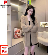皮爾卡丹（pierre cardin）純色水貂絨毛衣外套女秋冬季新款加厚寬松慵懶風(fēng)中長(zhǎng)款毛針織開衫 卡其色 S