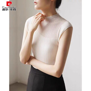 皮爾卡丹（pierre cardin）法式半透明黑色天絲針織衫短袖t恤夏感正肩無袖冰絲上衣薄 白色 S