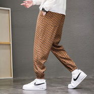 Supnba21男士褲子男印花字母春秋新款潮牌痞帥小腳寬松大碼休閑哈倫長褲 字母咖啡色 均碼 M