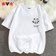 雅鹿短袖T恤男生夏款青少年學(xué)生個(gè)性寬松大碼韓版半袖休閑純棉男士t恤 白/邪惡笑臉黑K 3XL （重175-190斤高175-180）