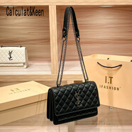 CALCULAT&KEENCK鏈條包包女2025新款潮時(shí)尚百搭小香風(fēng)菱格單肩斜挎小方包 黑色【女神節禮物 代寫(xiě)賀卡】