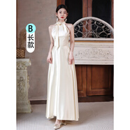 出租賃香檳色緞面伴娘服2025晚禮服感姐妹團(tuán)禮服學(xué)生合唱團(tuán) B款長款出租 2XL