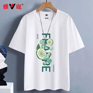 雅鹿短袖t恤男純棉圓領(lǐng)韓版寬松大碼半截袖青少年學(xué)生夏季休閑男士t恤 白/冰鎮(zhèn)檸檬后圖 M （重110-120斤高160-165）