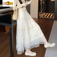 初徑網(wǎng)紗蕾絲花邊蛋糕半身裙女春夏中長(cháng)款高腰遮胯氣質(zhì)超仙公主蓬蓬裙 杏色 M 建議80-120