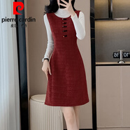 皮爾卡丹（pierre cardin）毛呢背心套裝連衣裙子女士春秋冬季2025年新款小香風(fēng)中式中長裙針 背心裙加白毛衣《今年流行別致漂 (85斤以內(nèi)) S