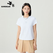 哥弟（GIRDEAR）女裝2025春夏新款綻放系列玫瑰花圖案純棉薄款短袖T恤女1300996 純凈白 XL (5碼)
