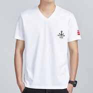 賓儲(chǔ)（BINCHU）純棉V領(lǐng)2025夏季新款純色短袖T恤簡(jiǎn)約雞心領(lǐng)上衣寬松顯瘦大碼體恤 V領(lǐng)短袖/船錨白色 L