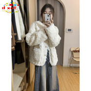 DXOT2025秋冬新款小香風(fēng)毛茸茸外套女短款寬松加厚小個(gè)子毛毛上衣棉服 米白（加棉）【優(yōu)質(zhì)款】 S