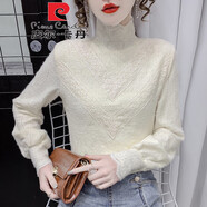 皮爾卡丹（pierre cardin）半高領(lǐng)加絨加厚蕾絲打底衫女秋冬裝2025新款洋氣高檔內搭小衫上衣 米白色 均碼
