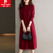 皮爾卡丹（pierre cardin）女士?jì)却钪虚L(cháng)款秋冬毛衣洋氣質(zhì)打底衫針織連衣裙子配大衣過(guò)膝長(cháng)裙 紅色 6XL 建議200-230斤