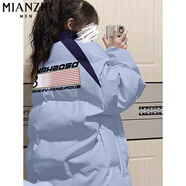 棉致加厚拼色棉服女2024新款不跑棉羽棉襖絨服棉衣冬季外套女面包服 M59238淺藍色【高品質】 L 100-125斤