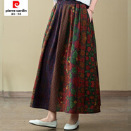 皮爾卡丹中棉麻碎花半身裙中長(cháng)款松緊高腰新款顯瘦長(cháng)裙媽媽復古寬松裙子 小紅花 均碼 建議90-150斤