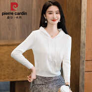 皮爾卡丹（pierre cardin）2025春季新款薄款針織衫女裝長(cháng)袖帶帽套頭毛衣小個(gè)子短款連帽衛衣 2024白色2025 S 建議90斤以下穿