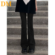 DALEY MODE春秋季百搭微喇牛仔褲女高腰顯瘦復(fù)古直筒喇叭拖地褲子ins潮 黑色 L （106-115）斤